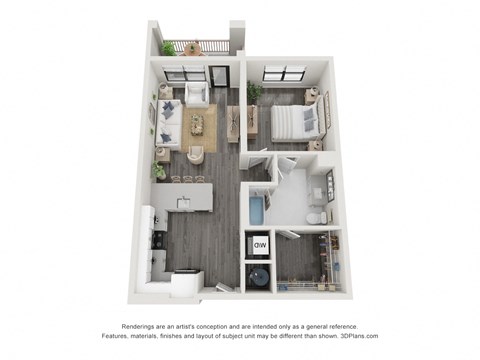 A1 Floor Plan 1bed 1 bath at The Landing on Summers Street Apartments, Georgia, 30144